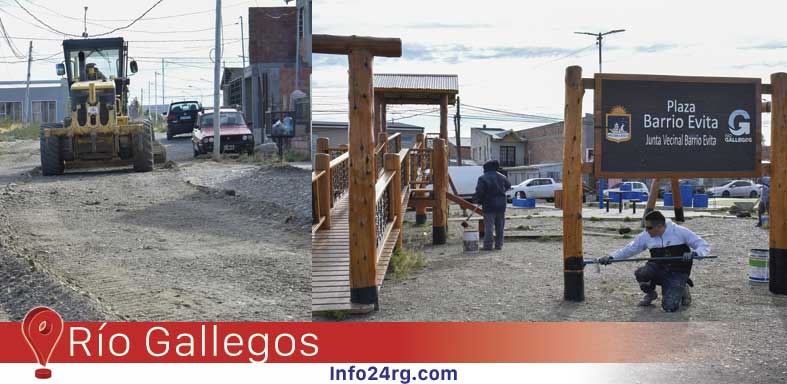 Río Gallegos: operativo municipal en el Barrio Evita con limpieza, señalización y mejoras en espacios públicos